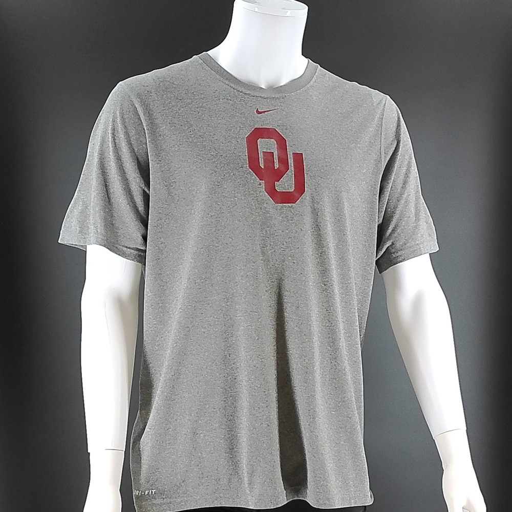 Nike Oklahoma Sooners Dri-FIT T-Shirt Mens Large Gray Heather OU Logo FA1104BOV
